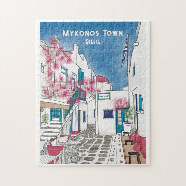 Mykonos Greece Colorful Travel Art Pussel (Vertikal)