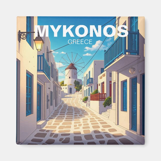 Mykonos Greece Cyclades Travel Kvarn Magnet (Framsidan)