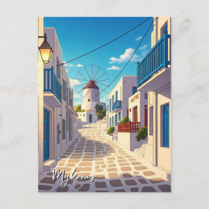 Mykonos Greece Cyclades Travel Kvarn Vykort