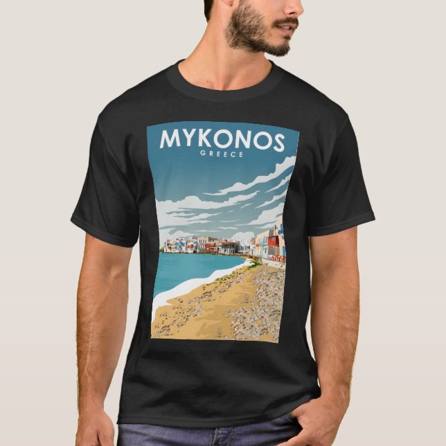 Mykonos Greece Daytime Scenia Travel Poster T Shirt (Framsida)
