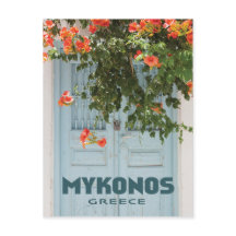 Mykonos Greece Door with Flowers