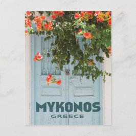 Mykonos Greece Door with Flowers Vykort