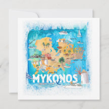 Mykonos Greece Illustrated Karta med Landmarks