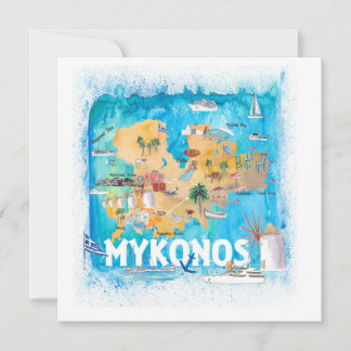 Mykonos Greece Illustrated Karta med Landmarks Kort