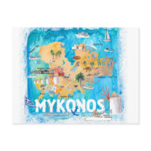 Mykonos Greece Illustrated Karta med Landmarks