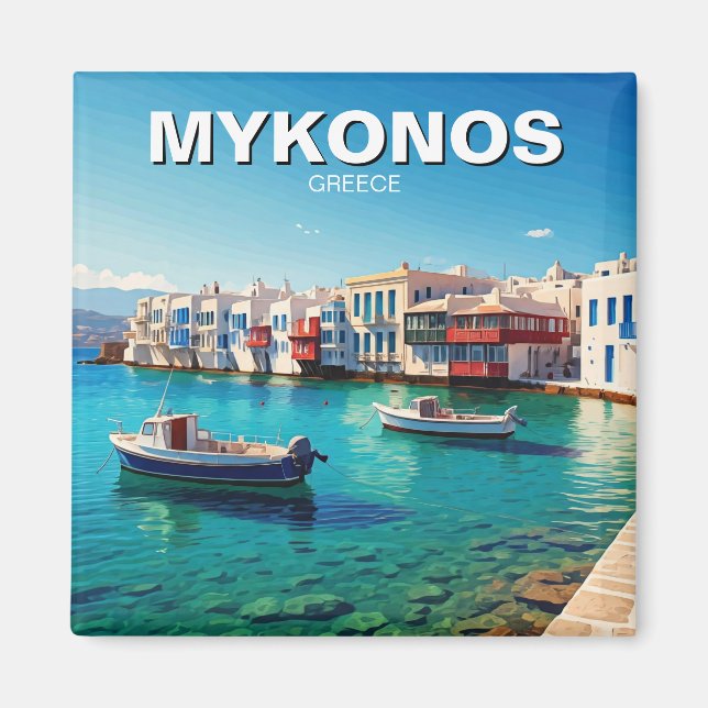 Mykonos Greece Islands-båtar Magnet (Framsidan)