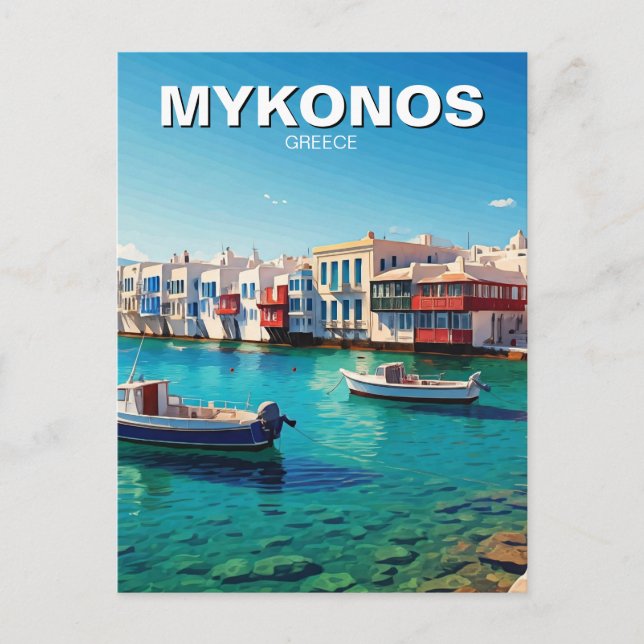 Mykonos Greece Islands-båtar Vykort (Framsida)