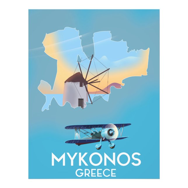 Mykonos Greece Karta-reseaffisch Fototryck (Framsidan)