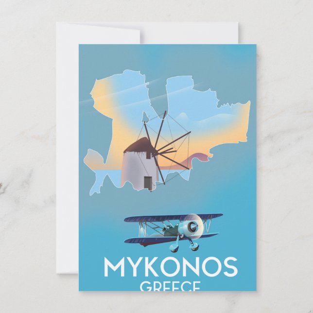 Mykonos Greece Karta-reseaffisch Inbjudningar (Baksida)