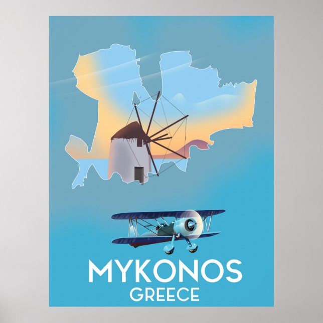 Mykonos Greece Karta-reseaffisch Poster (Framsidan)