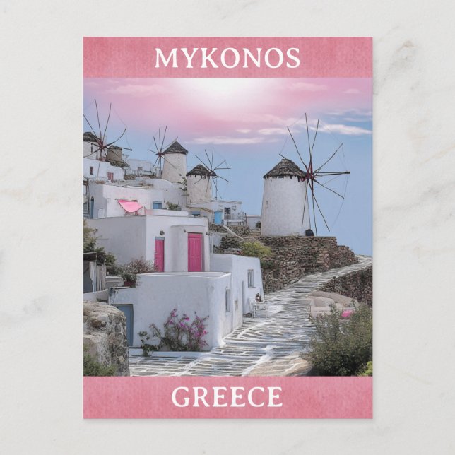 Mykonos Greece Kvarn Grekiska öarna Travel Vykort (Framsida)