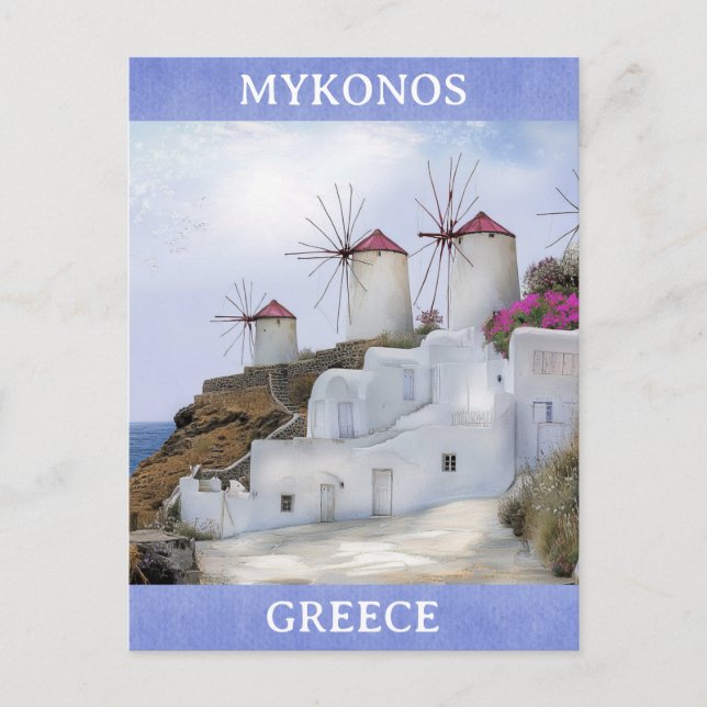 Mykonos Greece Kvarn Grekiska öarna Travel Vykort (Framsida)