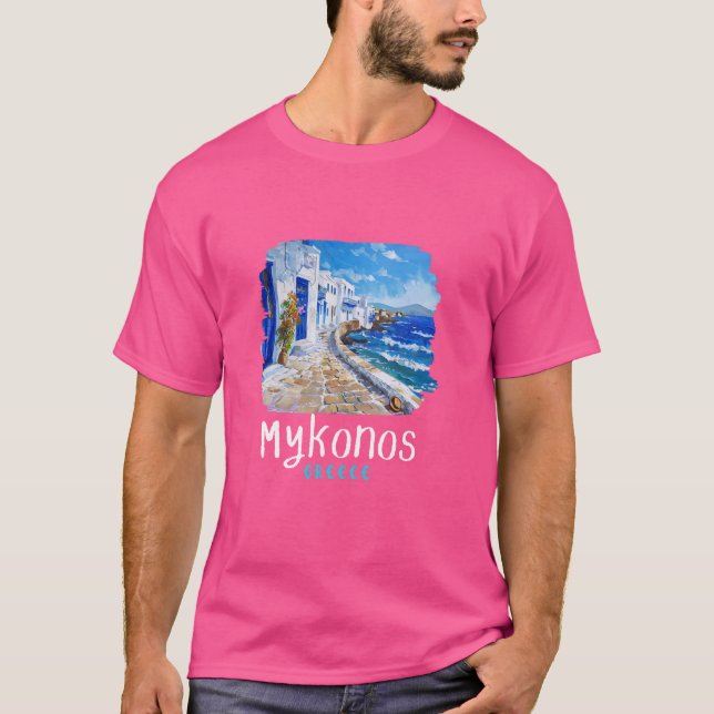Mykonos Greece Painting Mykonos T Shirt (Framsida)