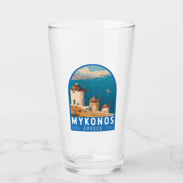 Mykonos Greece Travel Art Emblem Glaskopp (Framsida)