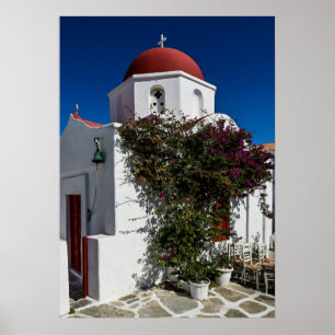 Mykonos Greece Travel - Church Cafe Europe Tourism Poster