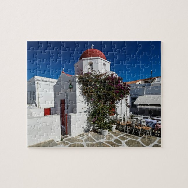 Mykonos Greece Travel - Church Cafe Europe Tourism Pussel (Horisontell)