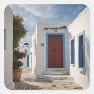 Mykonos Greece Travel vykort Fyrkantigt Klistermärke