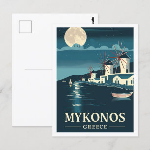 Mykonos Greece Vintage Berömd Travel Ställe Vykort