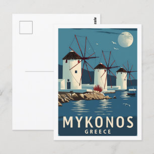 Mykonos Greece Vintage Berömd Travel Ställe Vykort