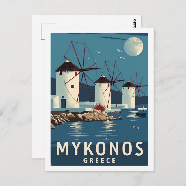 Mykonos Greece Vintage Berömd Travel Ställe Vykort (Fram/baksida)