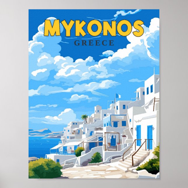 Mykonos Greece vintage resor illustration Poster (Framsidan)
