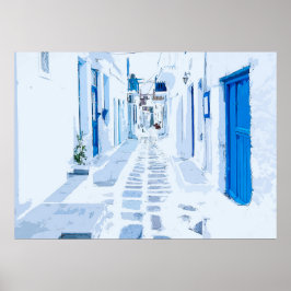 MyKonos Greece Watercolor Digital Painting Poster
