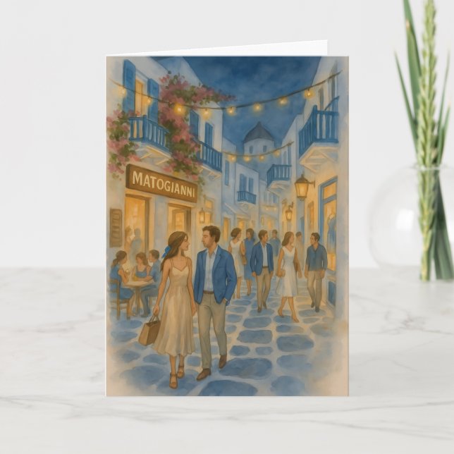 Mykonos Greece Watercolor Kort (Framsida)