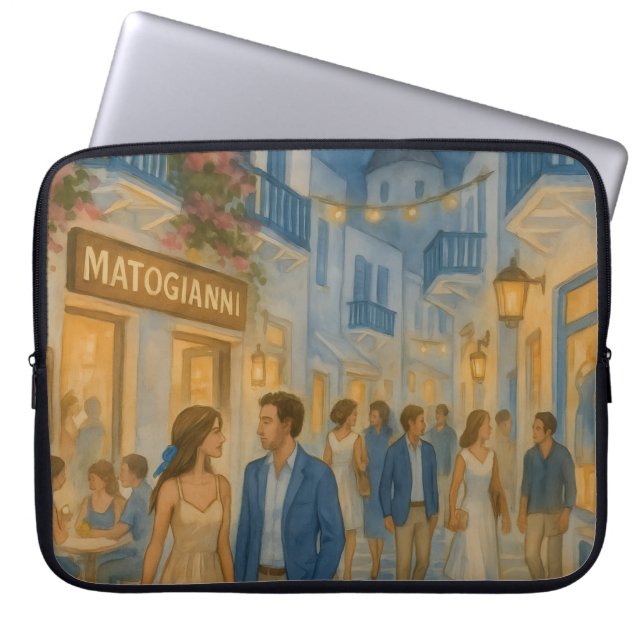 Mykonos Greece Watercolor Laptop sleeve (Framsidan)