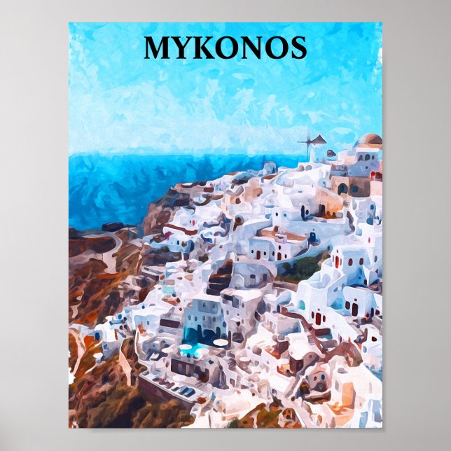 Mykonos Greece Watercolor Painting Poster (Framsidan)