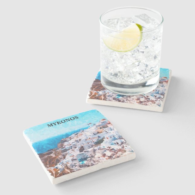 Mykonos Greece Watercolor Painting Stenunderlägg (Sidan)
