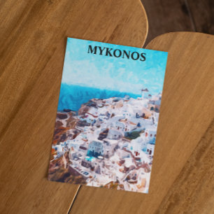 Mykonos Greece Watercolor Painting Vykort