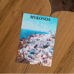 Mykonos Greece Watercolor Painting Vykort
