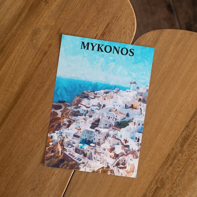 Mykonos Greece Watercolor Painting Vykort (mykonos greece watercolor postcard)