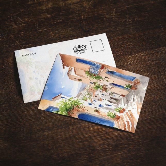 Mykonos Greece Watercolor Postcard Inbjudningar (Skapare uppladdad)