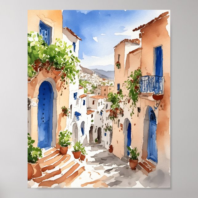 Mykonos Greece Watercolor Poster (Framsidan)