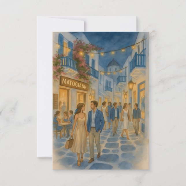 Mykonos Greece Watercolor Tack Kort (Framsida)