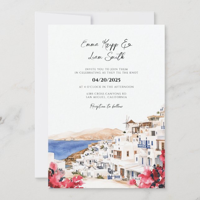 Mykonos Grekiskt Bröllopsdestinationsinbjudan Inbjudningar (Framsida)