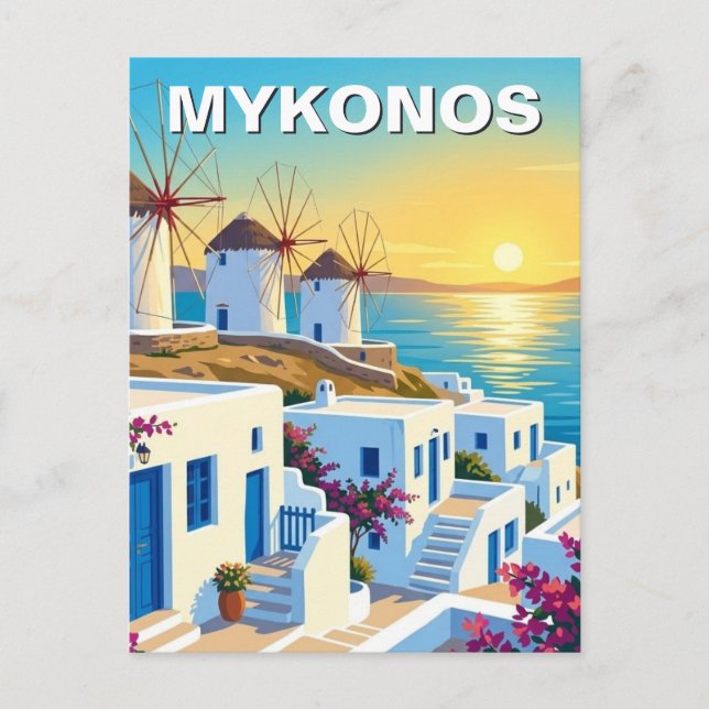 Mykonos Grekland Cykladerna Resa Gata Vykort (Framsida)