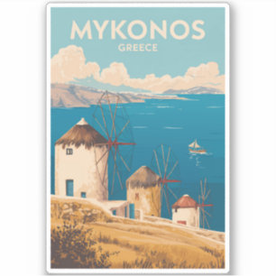 Mykonos Grekland Illustration Resa Konst Vintage Klistermärken