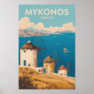 Mykonos Grekland Illustration Resa Konst Vintage Poster