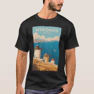 Mykonos Grekland Illustration Resa Konst Vintage T Shirt