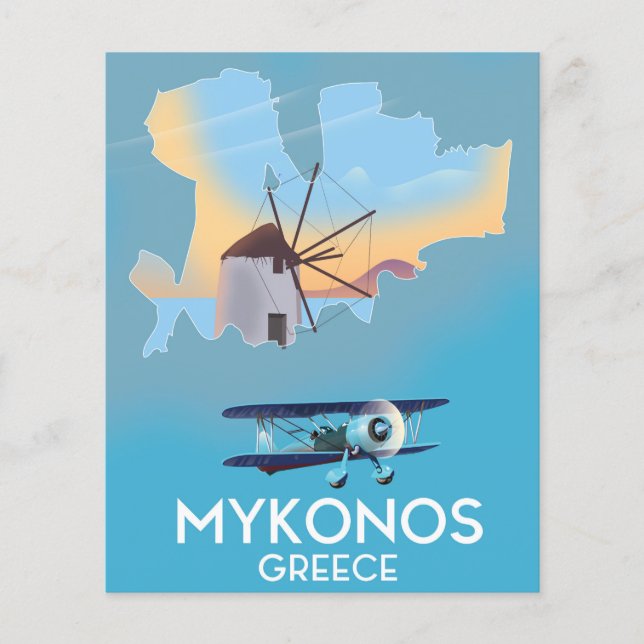 Mykonos Grekland Karta reseinlägg (Framsida)