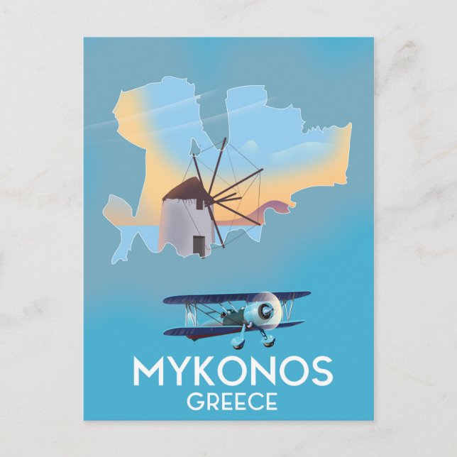 Mykonos Grekland Karta reseinlägg Vykort (Framsida)