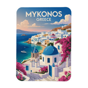 Mykonos Grekland Kust Resa Konst Vintage Magnet