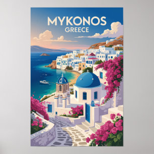 Mykonos Grekland Kust Resa Konst Vintage Poster