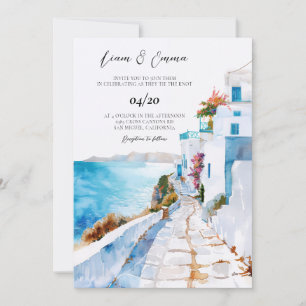 Mykonos Grekland Watercolor Bröllop Inbjudningar