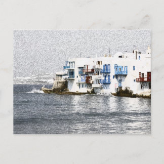 Mykonos, Greklands vattenfront byggnad Vykort