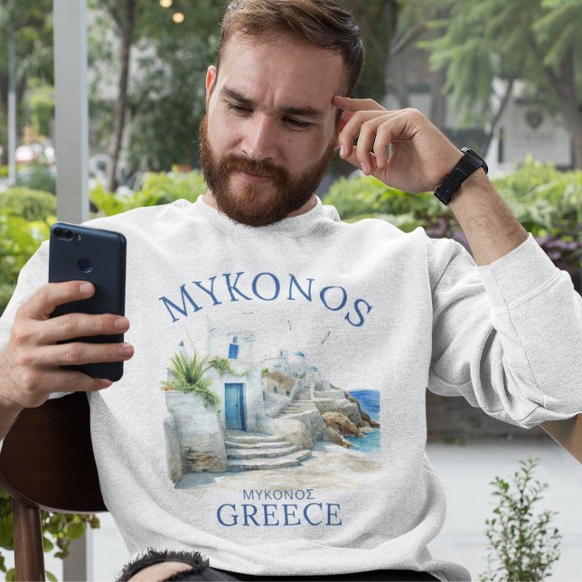 Mykonos in Watercolor Bliss Lång Ärmad Tröja (Skapare uppladdad)