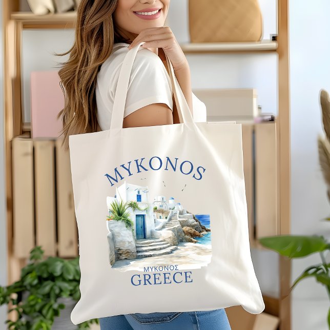 Mykonos in Watercolor Bliss Tygkasse (Skapare uppladdad)