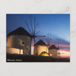 Mykonos Kvarn Sunset, Grekland Vykort
